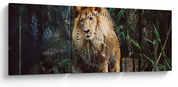 Obraz lwa w naturze (z zegarem) (90x30 cm)