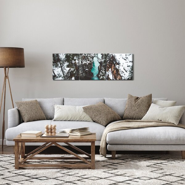 Obraz - górska rzeka zimą (z zegarem) (90x30 cm)