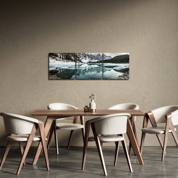 Obraz - jezioro zimą (z zegarem) (90x30 cm)