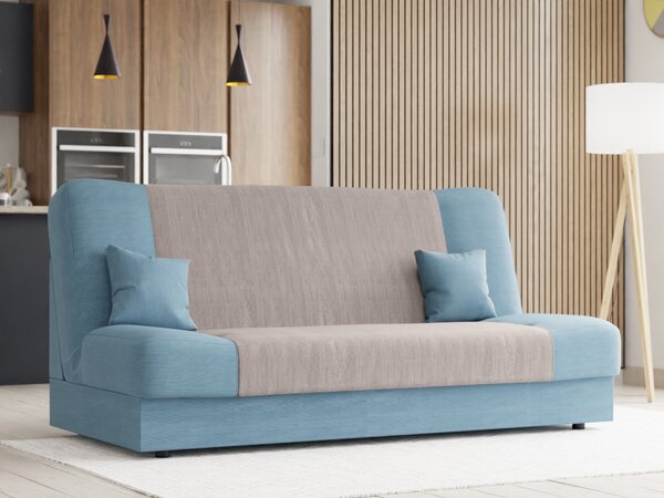 Rozkładana sztrusztowa Sofa RUBY + 2 poduszki za darmo szaro-niebieska
