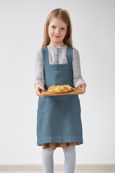 Dziecięcy niebieski lniany fartuch Linen Tales Pinafore, 72x45 cm