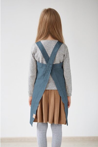 Dziecięcy niebieski lniany fartuch Linen Tales Pinafore, 72x45 cm