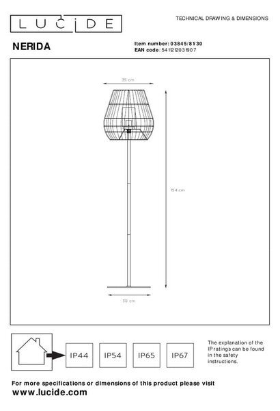 NERIDA lampa stojąca zewnętrzna z tworzywa imitującego rattan naturalny IP44 1xE27