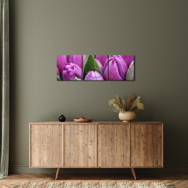 Obraz - kwiaty tulipanów (z zegarem) (90x30 cm)