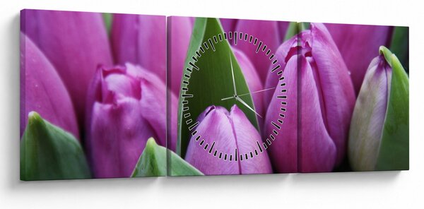 Obraz - kwiaty tulipanów (z zegarem) (90x30 cm)