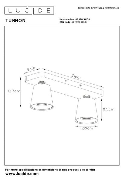 TURNON LED 2x5W 3000K DIM lampa ścienna sufitowa czarno-złota regulowana żarówki LED GU10 ściemnialne w komplecie