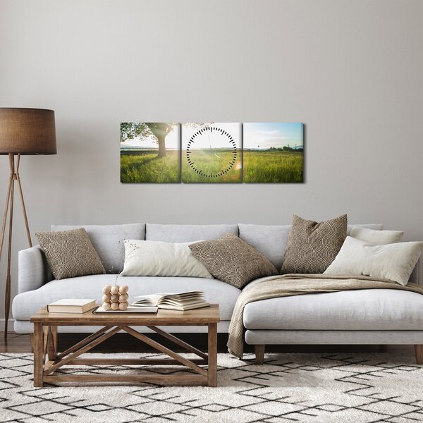 Obraz letniej łąki (z zegarem) (90x30 cm)