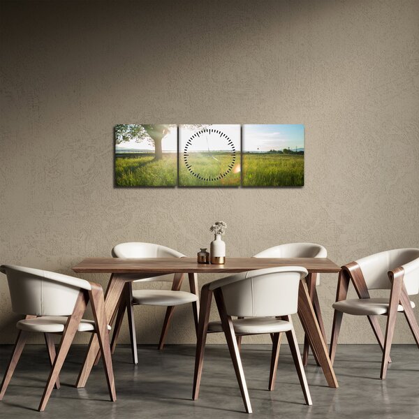 Obraz letniej łąki (z zegarem) (90x30 cm)