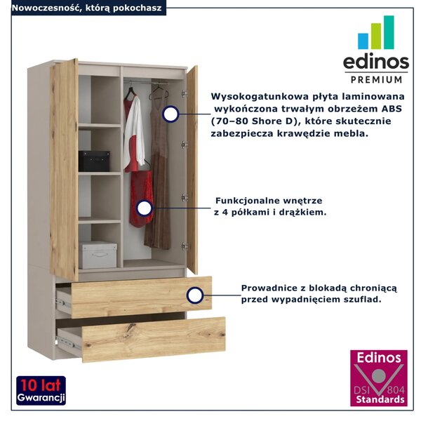 Szafa dwudrzwiowa z szufladami kaszmir + dąb artisan P6-F53