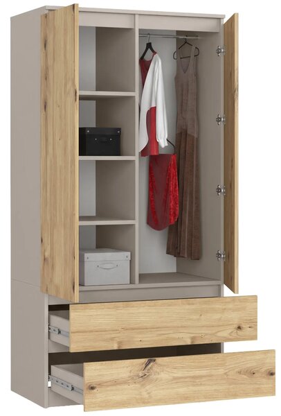 Szafa dwudrzwiowa z szufladami kaszmir + dąb artisan P6-F53