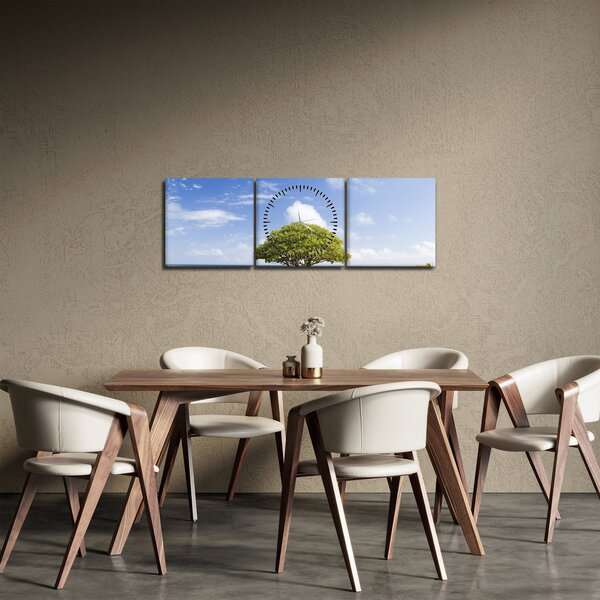 Obraz plaży z drzewem (z zegarem) (90x30 cm)