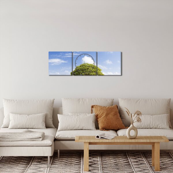 Obraz plaży z drzewem (z zegarem) (90x30 cm)