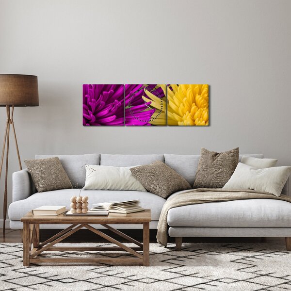 Obraz - szczegóły kwiatów (z zegarem) (90x30 cm)