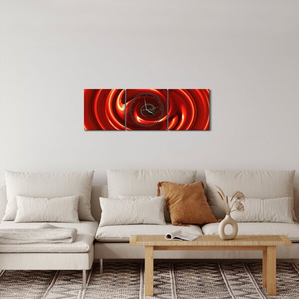 Abstrakcyjny obraz - czerwona spirala (z zegarem) (90x30 cm)