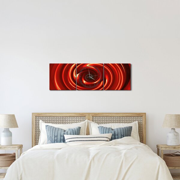 Abstrakcyjny obraz - czerwona spirala (z zegarem) (90x30 cm)