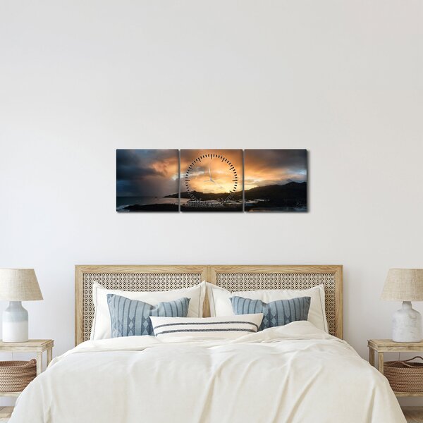 Obraz - plaża z pochmurnym niebem (z zegarem) (90x30 cm)