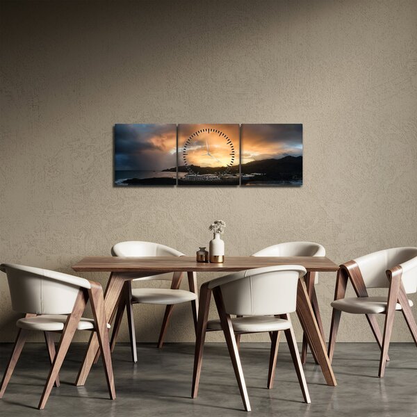 Obraz - plaża z pochmurnym niebem (z zegarem) (90x30 cm)