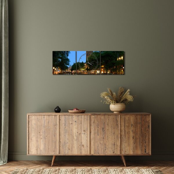 Obraz nocnego historycznego miasta (z zegarem) (90x30 cm)