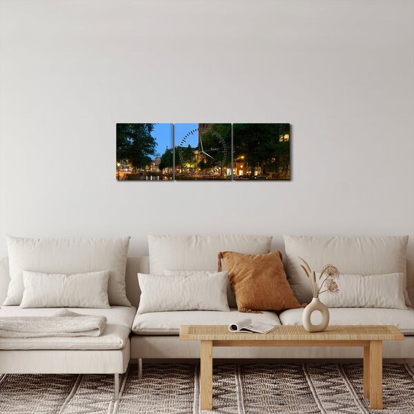 Obraz nocnego historycznego miasta (z zegarem) (90x30 cm)