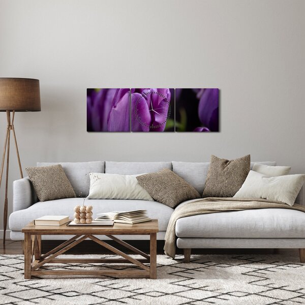 Obraz kwiatów tulipanów (z zegarem) (90x30 cm)