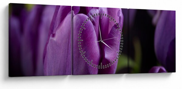 Obraz kwiatów tulipanów (z zegarem) (90x30 cm)