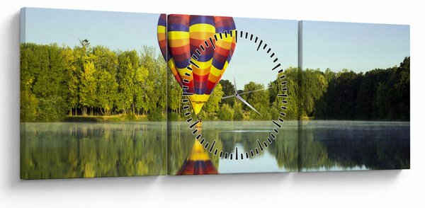 Obraz balonu na ogrzane powietrze nad jeziorem (z zegarem) (90x30 cm)