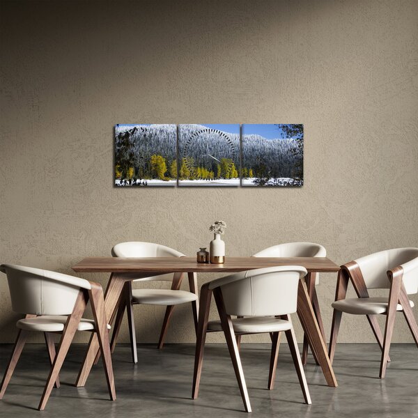 Obraz - ośnieżone góry zimą (z zegarem) (90x30 cm)
