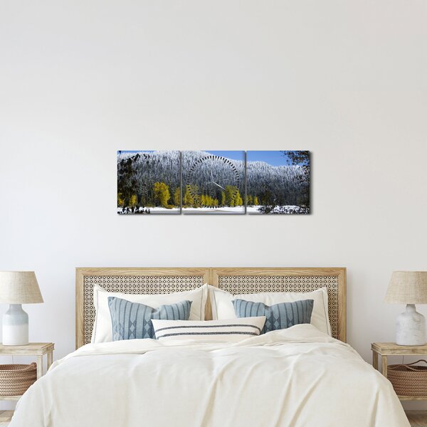 Obraz - ośnieżone góry zimą (z zegarem) (90x30 cm)
