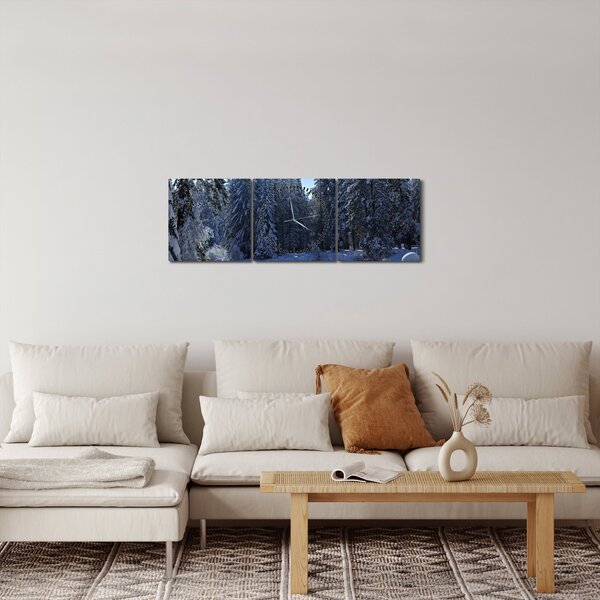 Obraz śnieżnego lasu (z zegarem) (90x30 cm)