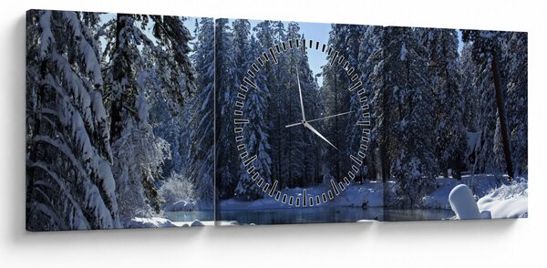 Obraz śnieżnego lasu (z zegarem) (90x30 cm)