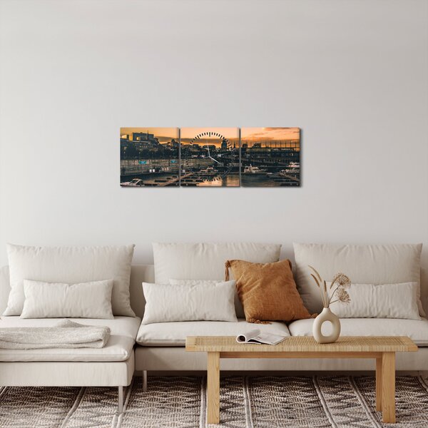 Obraz - miasto portowe (z zegarem) (90x30 cm)