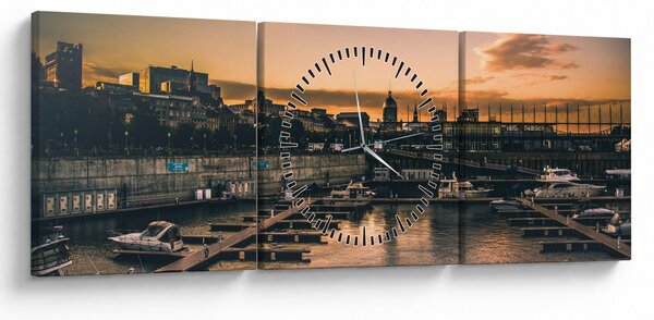 Obraz - miasto portowe (z zegarem) (90x30 cm)