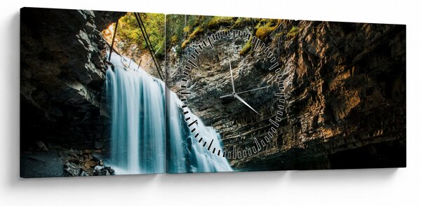 Obraz leśnego wodospadu (z zegarem) (90x30 cm)