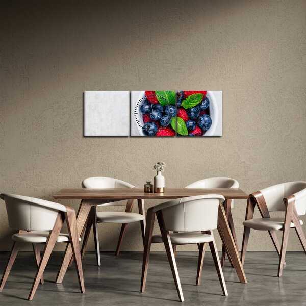 Obraz- miska z leśnymi owocami (z zegarem) (90x30 cm)