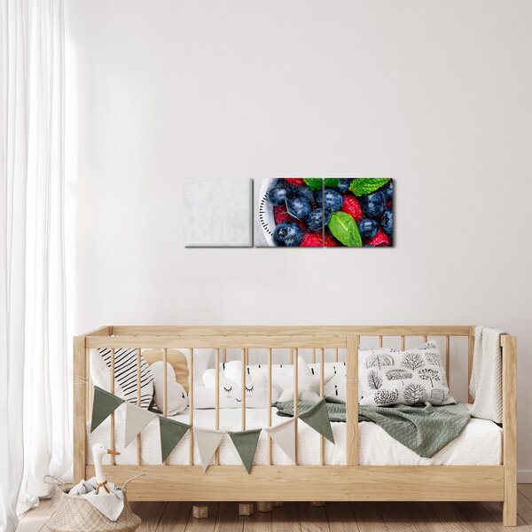 Obraz- miska z leśnymi owocami (z zegarem) (90x30 cm)