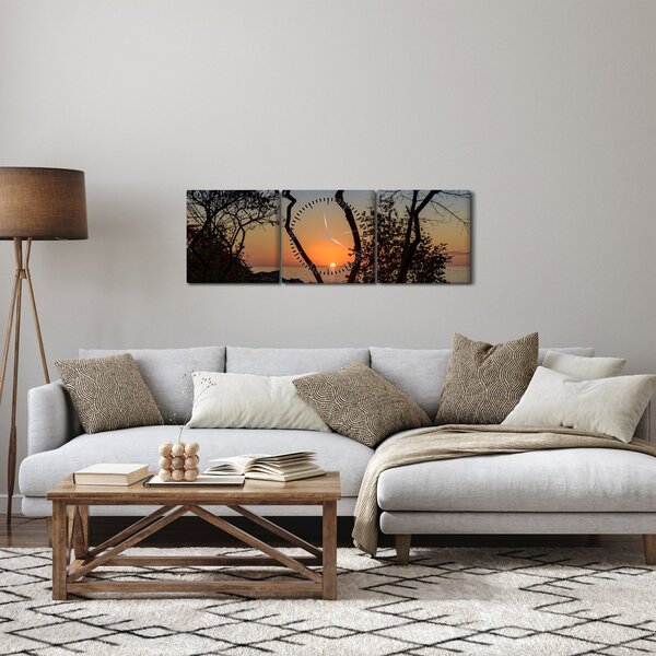 Obraz zachodu słońca (z zegarem) (90x30 cm)