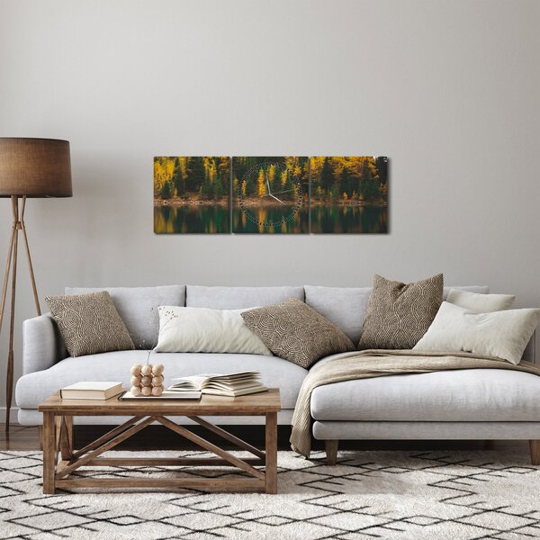 Obraz leśnego jeziora (z zegarem) (90x30 cm)