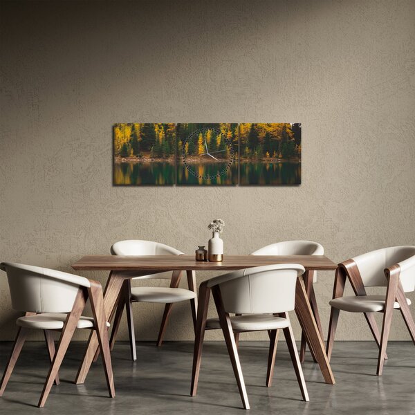 Obraz leśnego jeziora (z zegarem) (90x30 cm)
