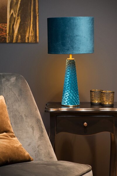 EXTRAVAGANZA VELVET lampa stolikowa z aksamitnej tkaniny turkusowa/złoto