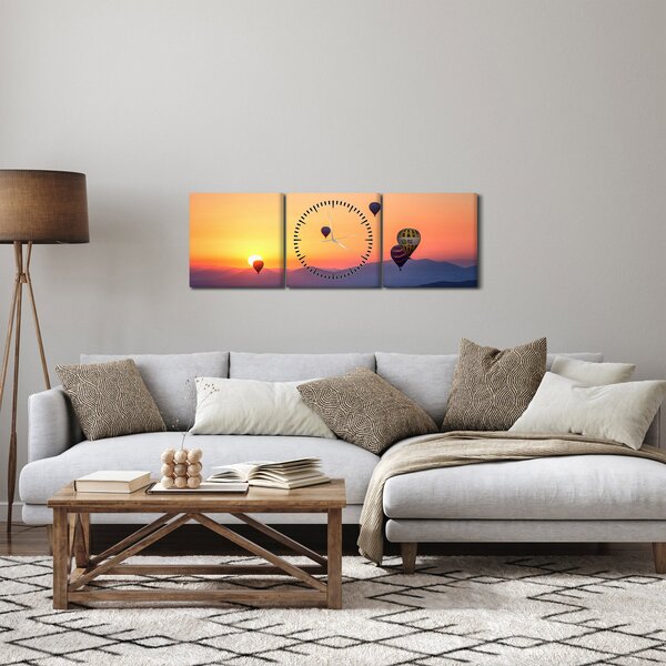 Obraz balonów na ogrzane powietrze (z zegarem) (90x30 cm)