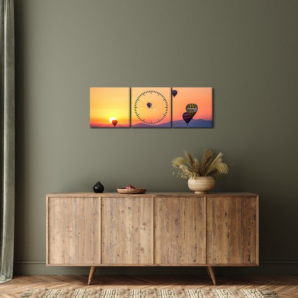 Obraz balonów na ogrzane powietrze (z zegarem) (90x30 cm)