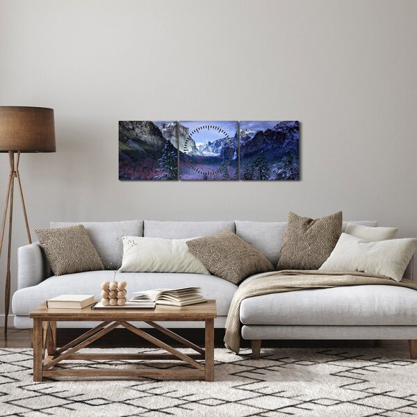 Obraz zimowego górskiego krajobrazu (z zegarem) (90x30 cm)