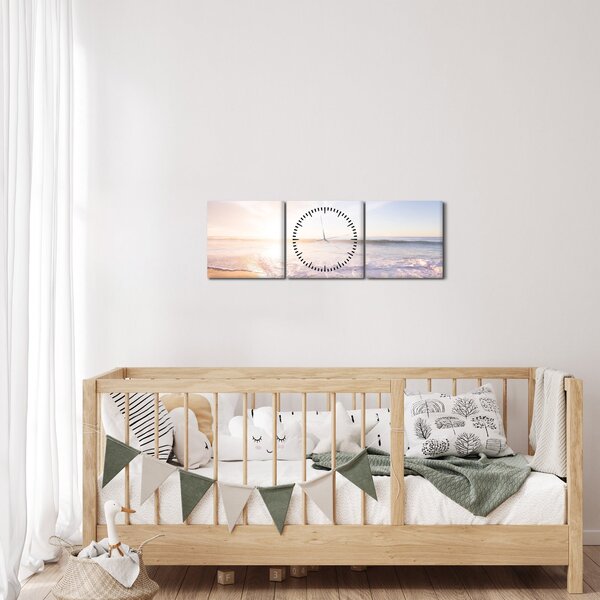 Obraz piaszczystej plaży (z zegarem) (90x30 cm)