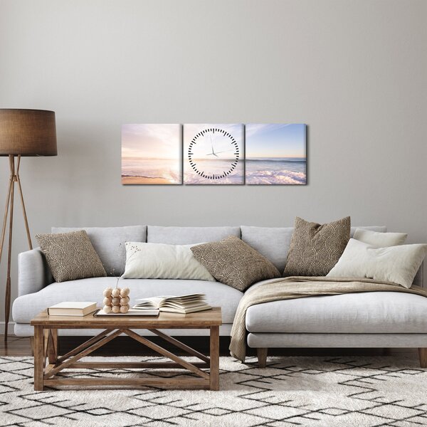Obraz piaszczystej plaży (z zegarem) (90x30 cm)