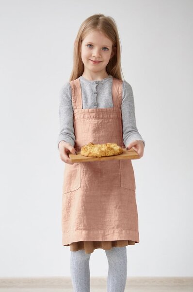 Dziecięcy pomarańczowy lniany fartuch Linen Tales Pinafore, 72x45 cm