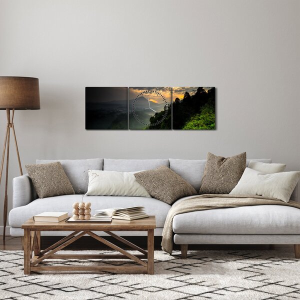 Obraz - zielony górski krajobraz (z zegarem) (90x30 cm)