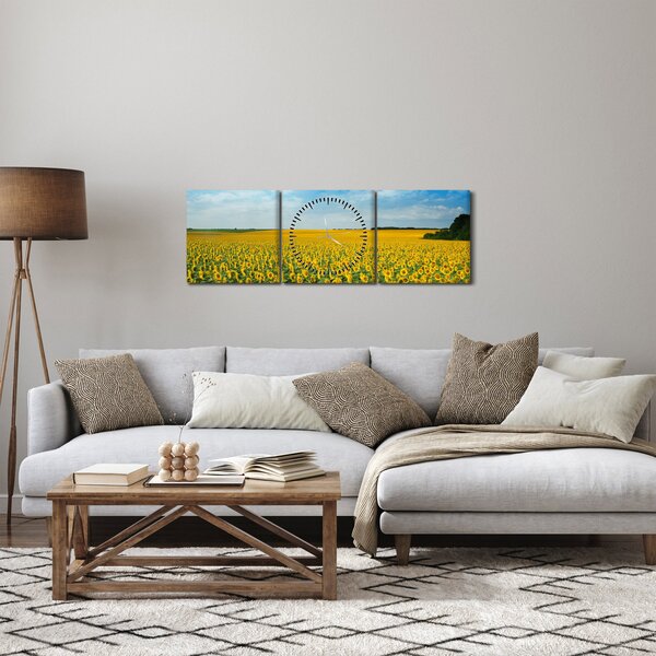 Obraz - ciąg słoneczników (z zegarem) (90x30 cm)