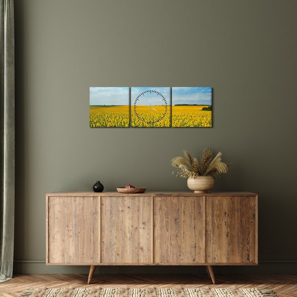 Obraz - ciąg słoneczników (z zegarem) (90x30 cm)
