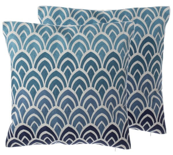 Zestaw 2 poduszek bawełniane geometryczny wzór 45 x 45 cm niebieskie Nigella Beliani