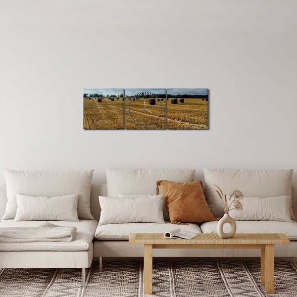 Obraz zebranego pola zboża (z zegarem) (90x30 cm)